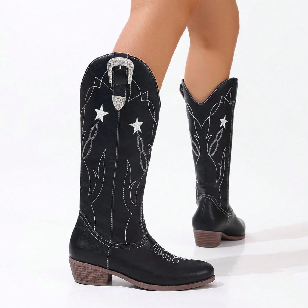 Fashion Plus Size Embroidered Tutch Knight Boots Women's High Top Fashionable Versatile New Style European And American Women's Footwear