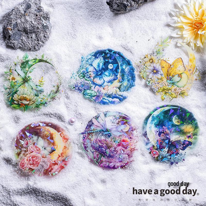 Moonlit Butterfly Series Stickers: Crystal Dot Light Journal Materials in 6 Styles