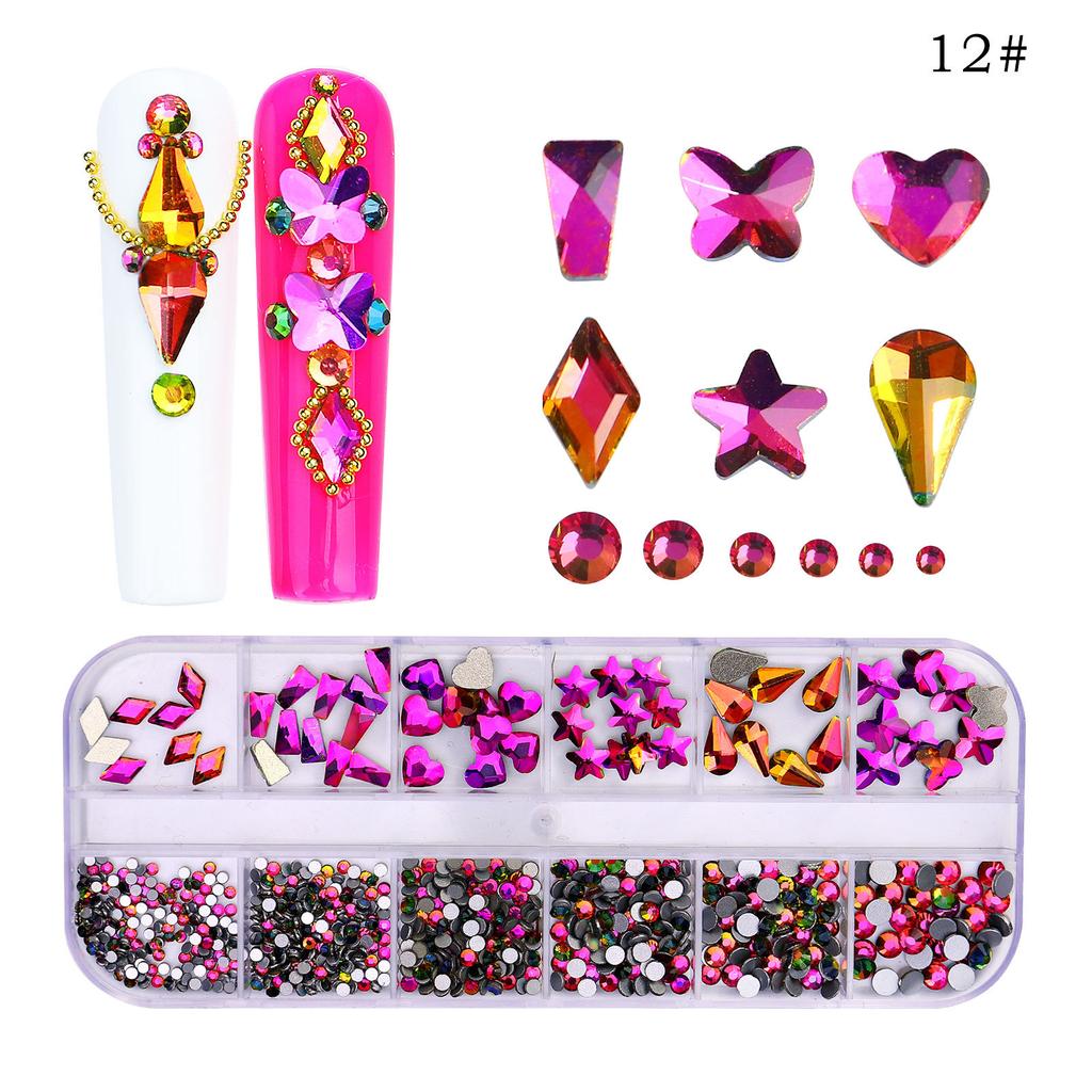 12 Grid Nail Art Diamond Special-Shaped Diamond Flat-Bottomed Rhinestone Ab Nail Art Jewelry Drill Nail Decoration Direct Sales