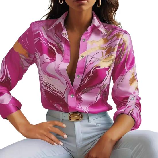Женская рубашка с лацканами и длинным рукавом с принтом, однобортная рубашка, весна-осень