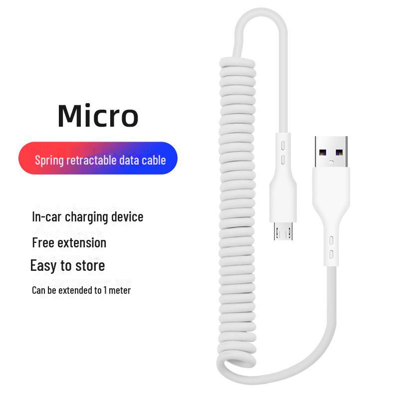 66W Rapid Charging Car Spring Data Cable for Apple, Type-C, and Android Devices