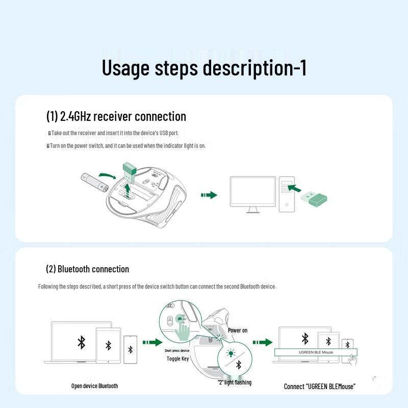 UGREEN MU008 Ergonomic Vertical Dual Mode Wireless Mouse