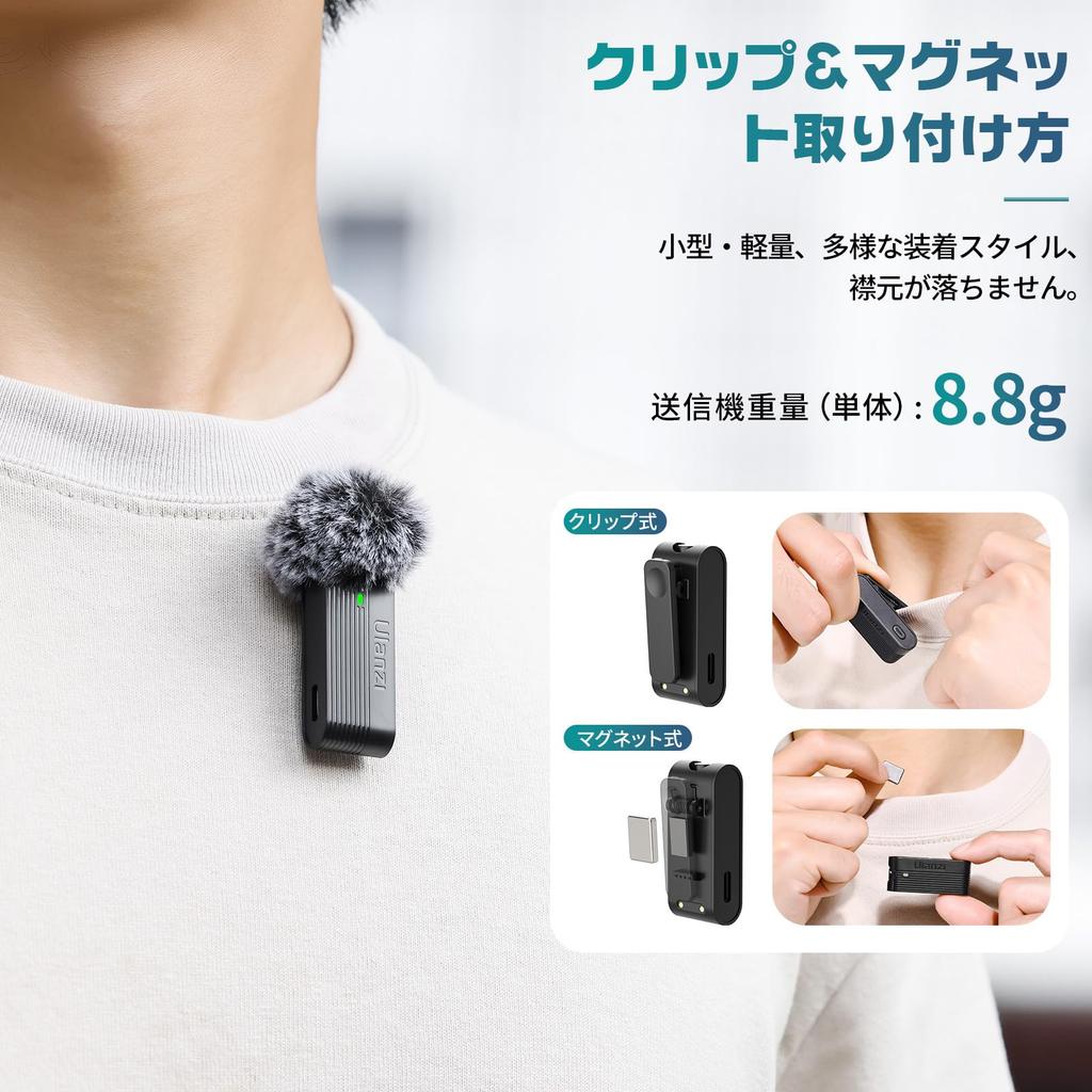 Ulanzi Беспроводной микрофон A100, Петличный микрофон, Внешний микрофон для смартфона, Сбор звука на 360°, Шумоподавление, Одновременная запись для 2 человек