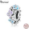 BAMOER Colorful Butterfly Loves Flower Charm Authentic 925 Sterling Silver Pendant Fit Women DIY Making Bracelet Fine Jewelry Gift