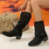 Женские высокие каблуки Снежные высокие ботинки Замшевые массивные плюшевые туфли Тренд 2025 Готические ботильоны Челси Зимние теплые для ходьбы Ботас Мухер