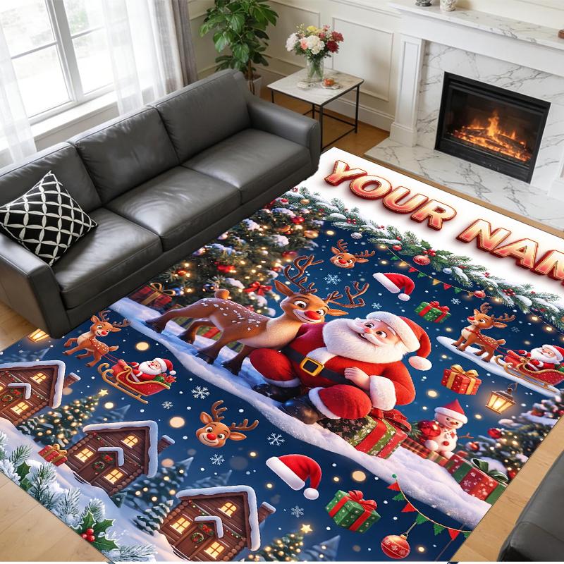 Christmas Custom Name Printed Square Area Rug Soft Non Slip Floor Carpet For Bedroom Holiday Gift