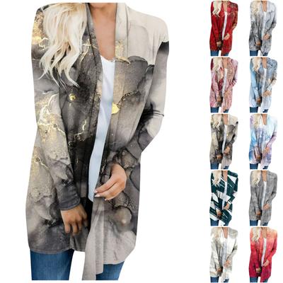 Женская модная повседневная куртка-кардиган с принтом средней длины, пальто