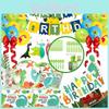 Colorful Cartoon Dinosaur Party Birthday Supplies Tableware Plates Cups Banner Set