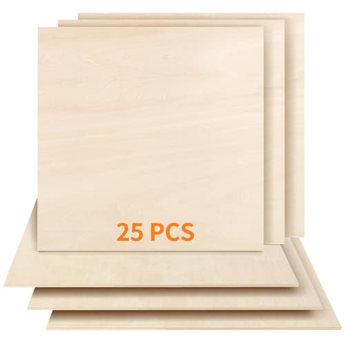 Dofiki 25pcs 3mm Birch Plywood, 300 X 300 X 3mm Plywood Boards for Laser Cutting, Engraving, Wood Burning, DIY, 3mm Birch Sheets, 1/8" X 11.8" X 11.8
