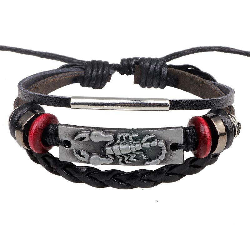 JMXD Браслет из плетеного вощеного шнура с подвеской в виде скорпиона из натуральной кожи, регулируемый, эластичный, панк-аксессуар, унисекс, подарок