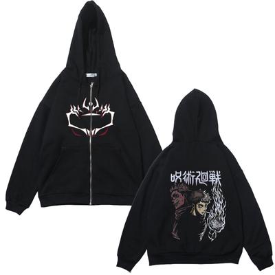 Куртки на молнии в стиле аниме, толстовки с принтом Jujutsu Kaisen, флисовые толстовки с принтом Satoru Gojo, манга, повседневные пальто, уличная одежда, одежда Y2K