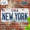 HD Жестяная вывеска Винтажная США Нью-Йорк Номерной знак Металлическое настенное искусство Ретро Статуя Свободы Городской пейзаж Декор для Бара Мужской комнаты Америка