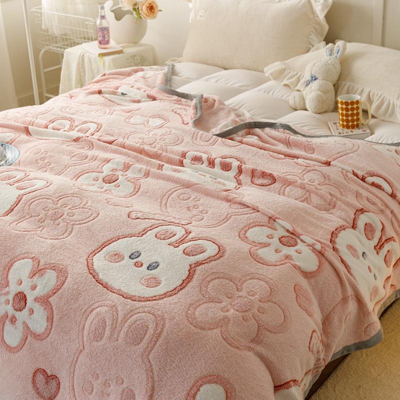Мультяшный кролик, цветочный романтический узор с сердечками, одеяло, мягкое, легкое, теплое, уютное, плюшевое одеяло для постельного белья, дивана, подарка