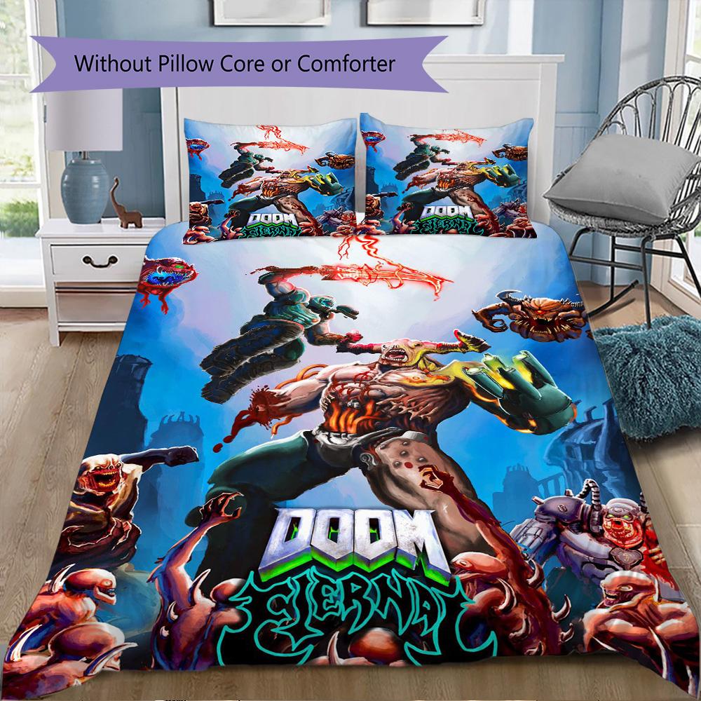 Retro DOOM Pattern Bedding,Quilt Set Quilt Cover Pillowcase Home Birthday Gift (1*duvet cover+2*pillowcase,without core)SSJT0917256