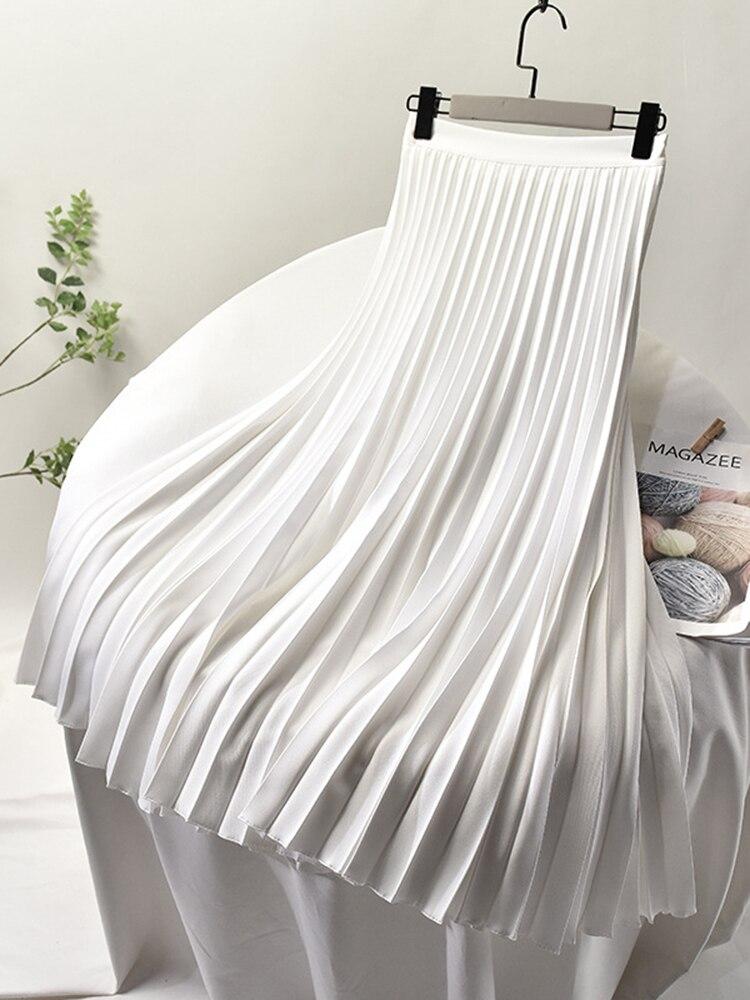 Женская весенне-осенняя элегантная шикарная однотонная плиссированная юбка с высокой талией, роскошная мода с эластичной женской C-035