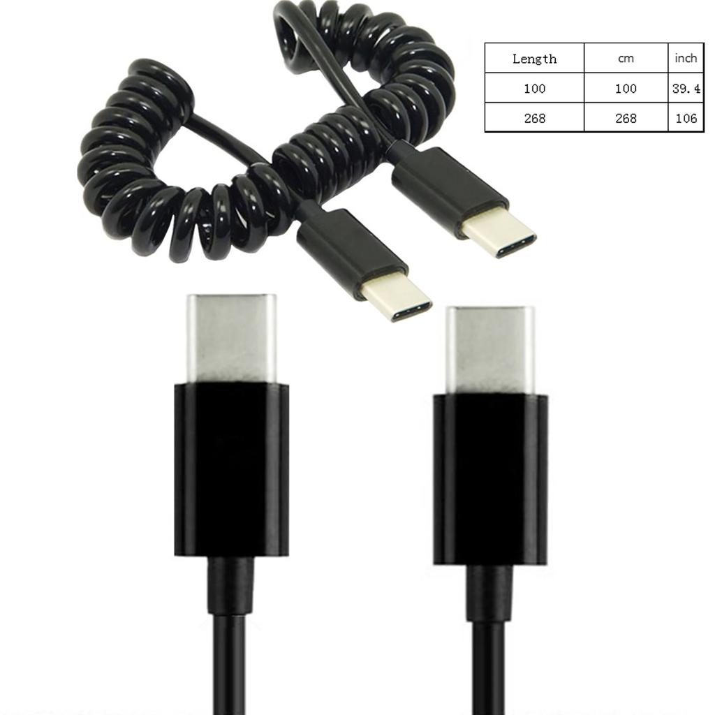 Спиральный кабель USB C - USB C, пружинный шнур для зарядки Type C Male - Type C Male для быстрой передачи данных и подачи питания