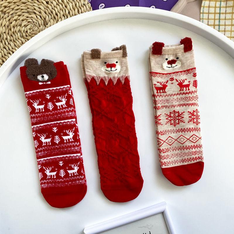 Носки, зимние рождественские носки с рисунком лося, теплые женские хлопковые милые чулки