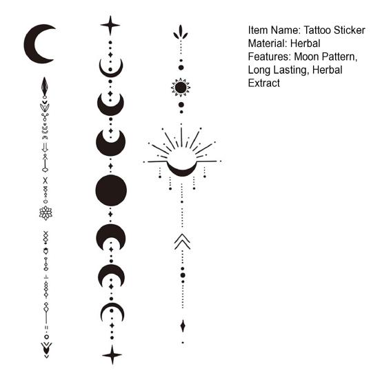 Yousheng 1 Sheet Waterproof Temporary Tattoo Moon Pattern Adhesive Tattoo Easy To Apply Plant-Based Ingredients Long-Lasting Fake Tattoos Body Art