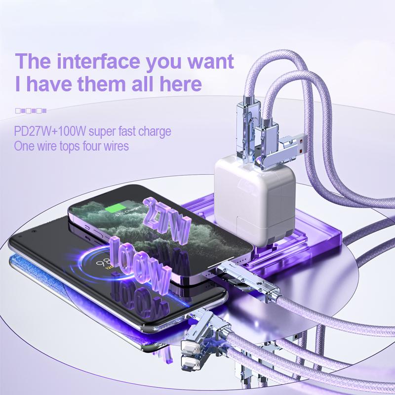 Новый 100 Вт 2 в 2 оплетке PD быстрый USB-кабель для Huawei/Honor выдвижной портативный 4 в 1 зарядный кабель Micro USB Type C для iPhone Samsung