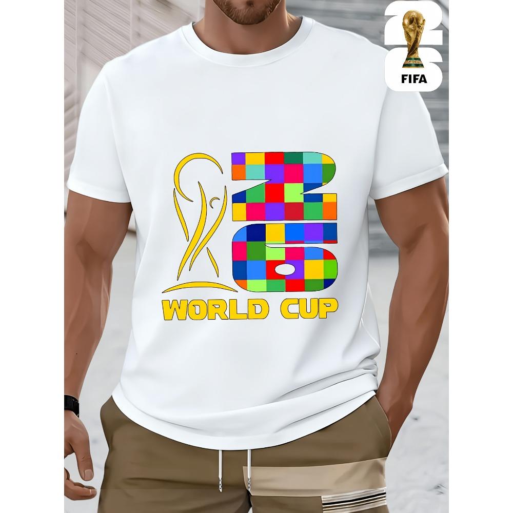 Мужская футболка с коротким рукавом с веселым дизайном FIFA Football к Чемпионату мира 2026 года в США-Канаде-Мексике, идеально подходит для уличного стиля.