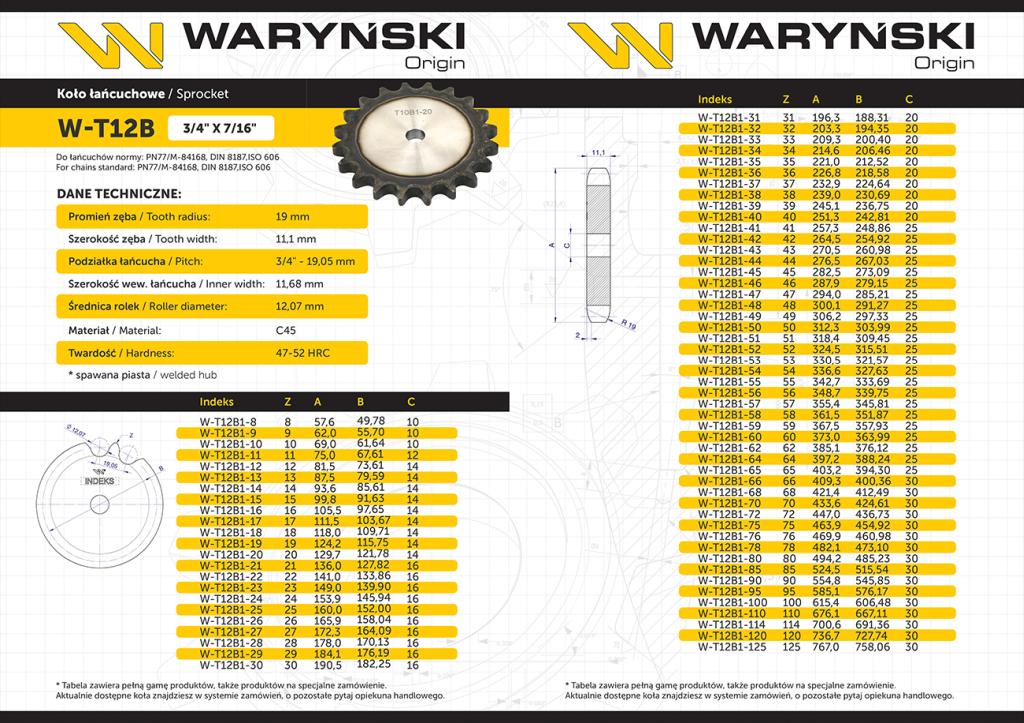 Koło Zębate Hartowane Tarcza 12B-1 (R1 3/4) Z-25 Waryński