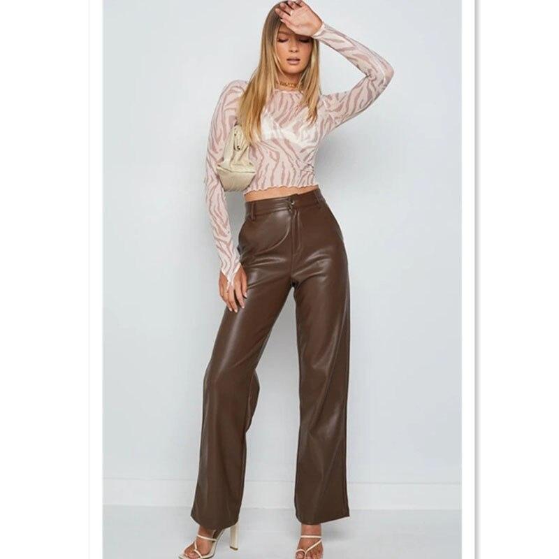Европейские и американские осенние модные повседневные кожаные брюки, женские элегантные офисные женские брюки из искусственной кожи, женские брюки высокой прочности Spodnie24079