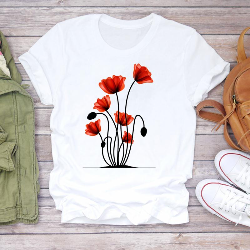 Clothing Fashion Printing 90s Flower Lovely Trend 90s Women Short Sleeve Summer Print Tee Top Tshirt Lady Female Casual Graphic T-shirt