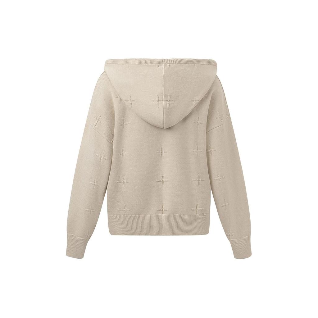 Li Ning Solid Color Loose Fit Hooded Pullover Long Sleeve Knit Sweater Women Sweater Light-Milk-Brown AMBT050-1