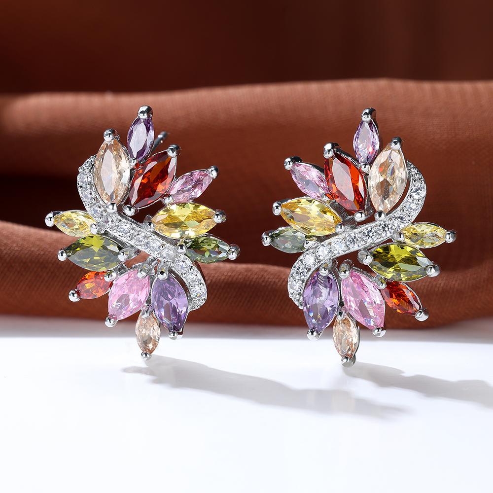 Винтажные цветочные серьги-гвоздики с красным кубическим цирконием для женщин, золотой цвет, модные свадебные украшения, Рождественский подарок