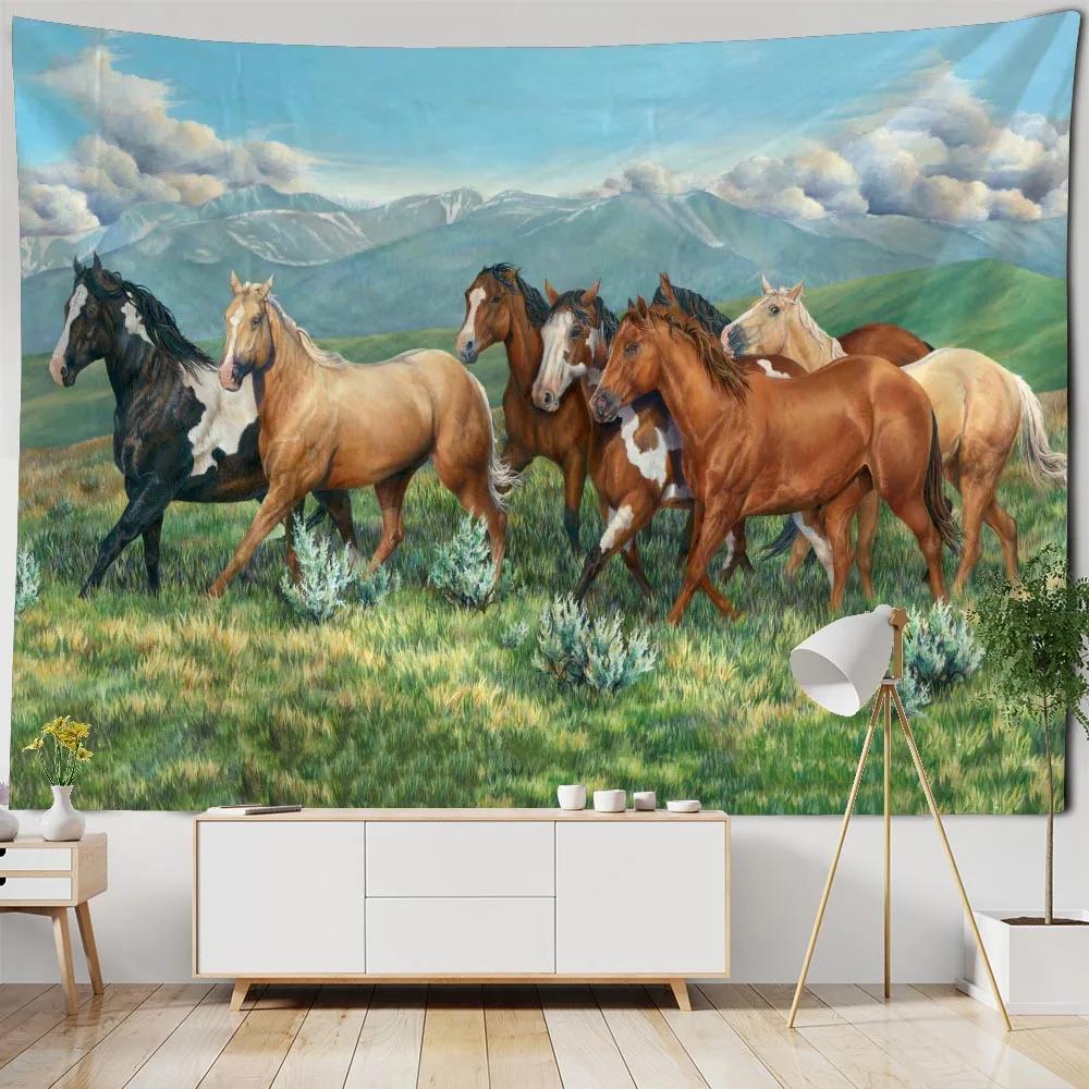 Running Horse Printing Tapestry Animal Wall Hanging Living Room Bedroom Wall Decoration Bohemian Hippie Aesthetic Decoration