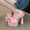 2025 Thick Heel Super High Heels Nightclub Sexy Waterproof Table Platform Platform Platform Bow Fashion Model Catwalk Cool Slippers Woman