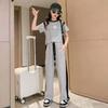 Girls Teenager Sports Sets Kids Short Sleeve T Shirt + Wide Leg Pants 2 Piece Suit Fashion Casual Summer Joggersuit