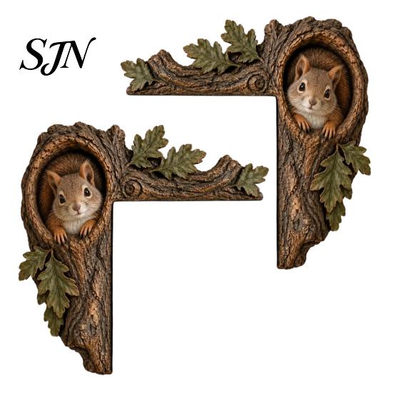 Chipmunk Shelf Sitter 2Pcs Tree Hollow and Animal Wooden Door Topper, Rustic Forest Style Decorative Country Decor for Windowsills Corner Decor,