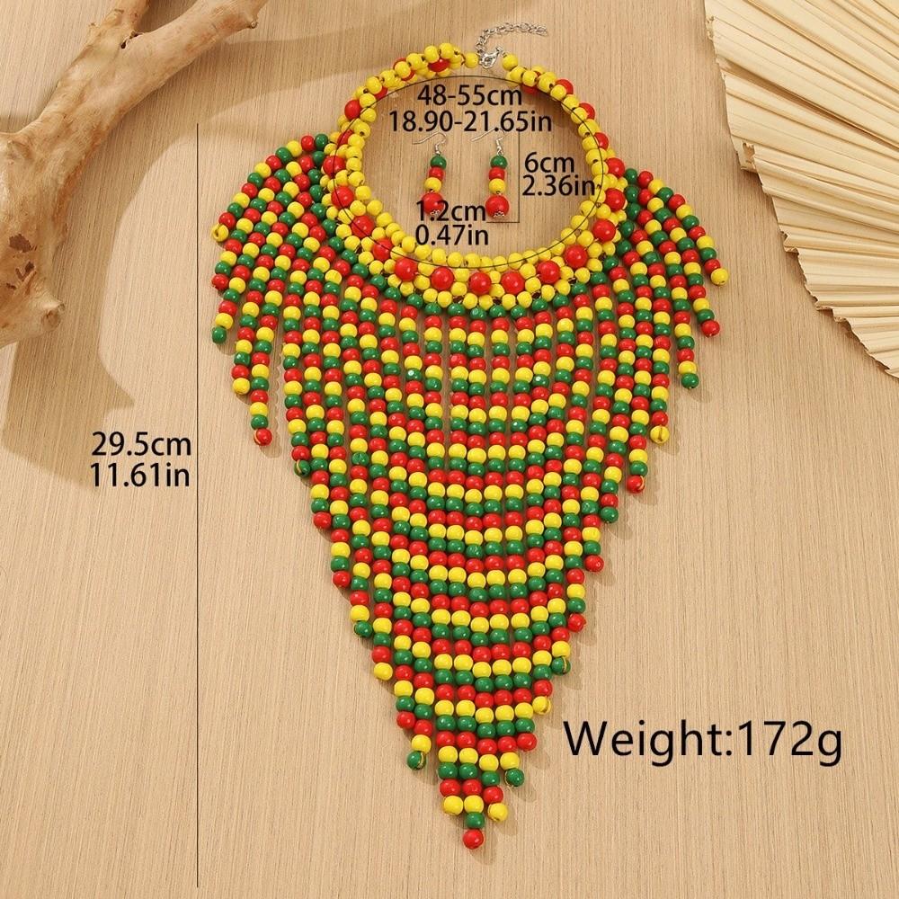 Handmade Jewelry Set Wood Tassel Necklace Luxury Ear Studs  Party