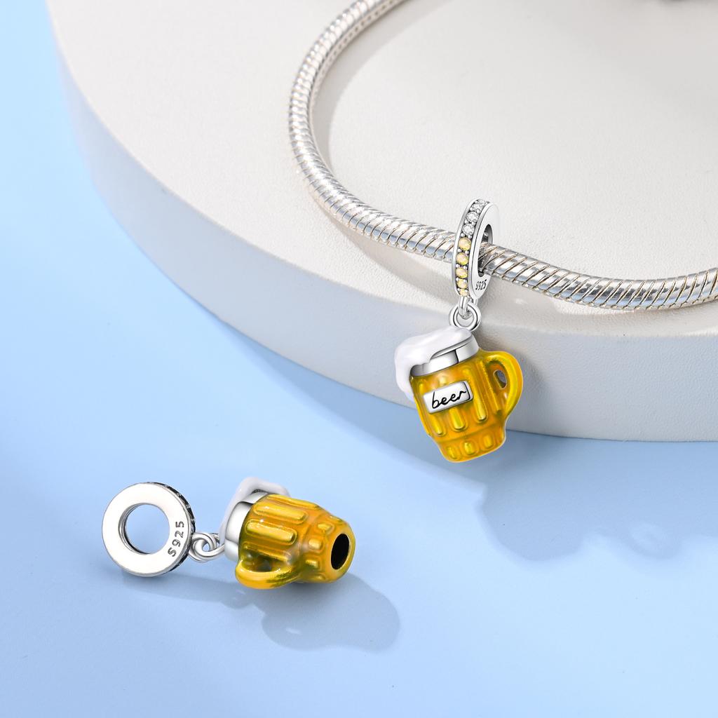 Сияющий медный кофейник пивной шарм-подвеска подходит для оригинального браслета медно-красный шарм в виде бокала для красного вина для изготовления ювелирных изделий