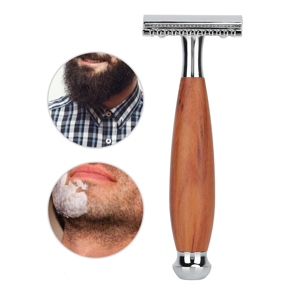 Men"s Classic Double Blade Safety Shaving Razor Manual Wood Handle Shaver