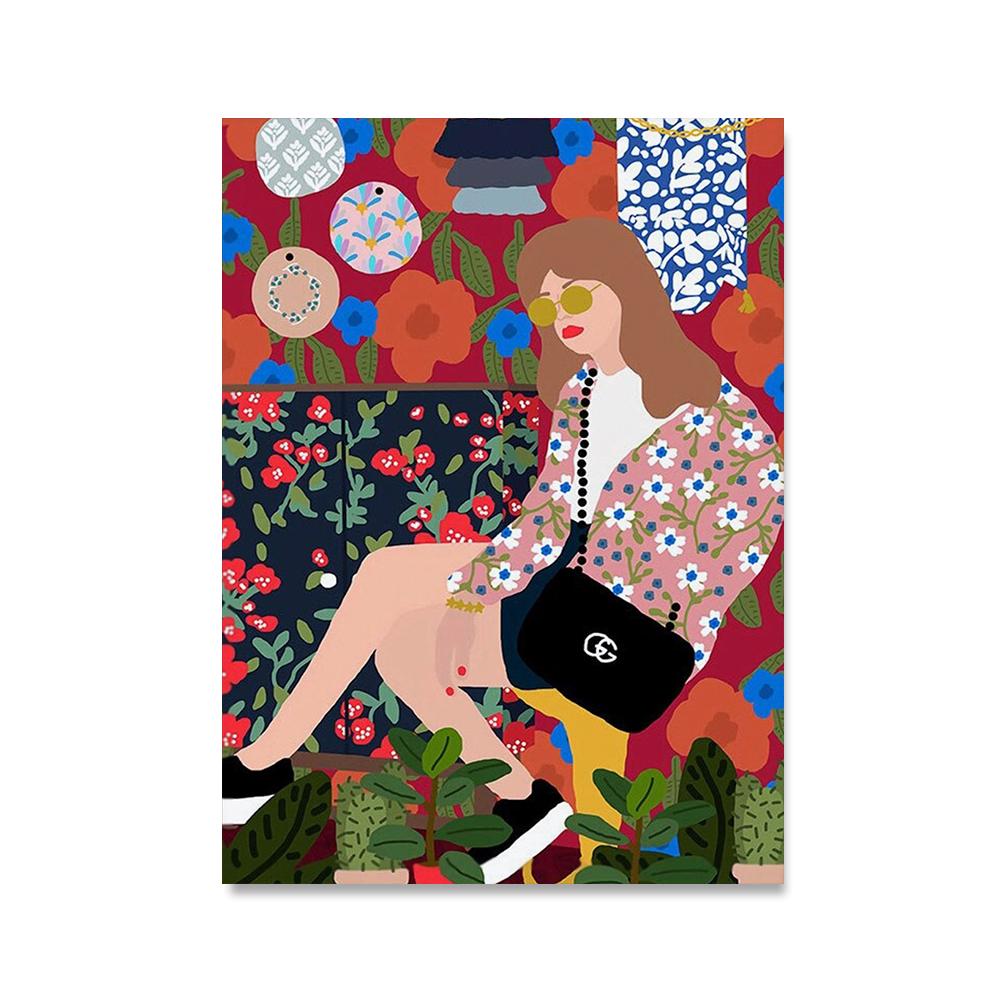 Абстрактная красочная модная девушка, растение, настенная живопись на холсте, скандинавский бохо, современный постер и принты, картина для декора гостиной