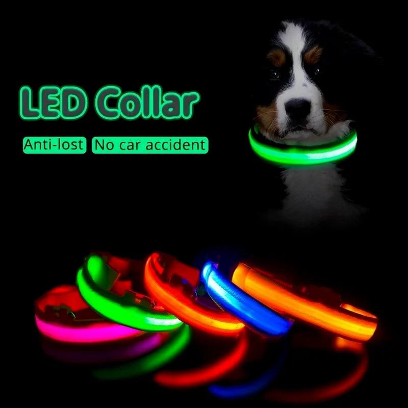 Светодиодный ошейник для собак, защита от потери/предотвращения автомобильных аварий, ошейник для собак с зарядкой через USB, поводок для ошейника, товары для животных
