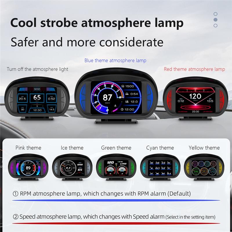 A90Q-P2 Car HUD Head-Up Display OBD GPS Vehicle Speed And Gradient Meter Water Temperature And Fuel Consumption Black