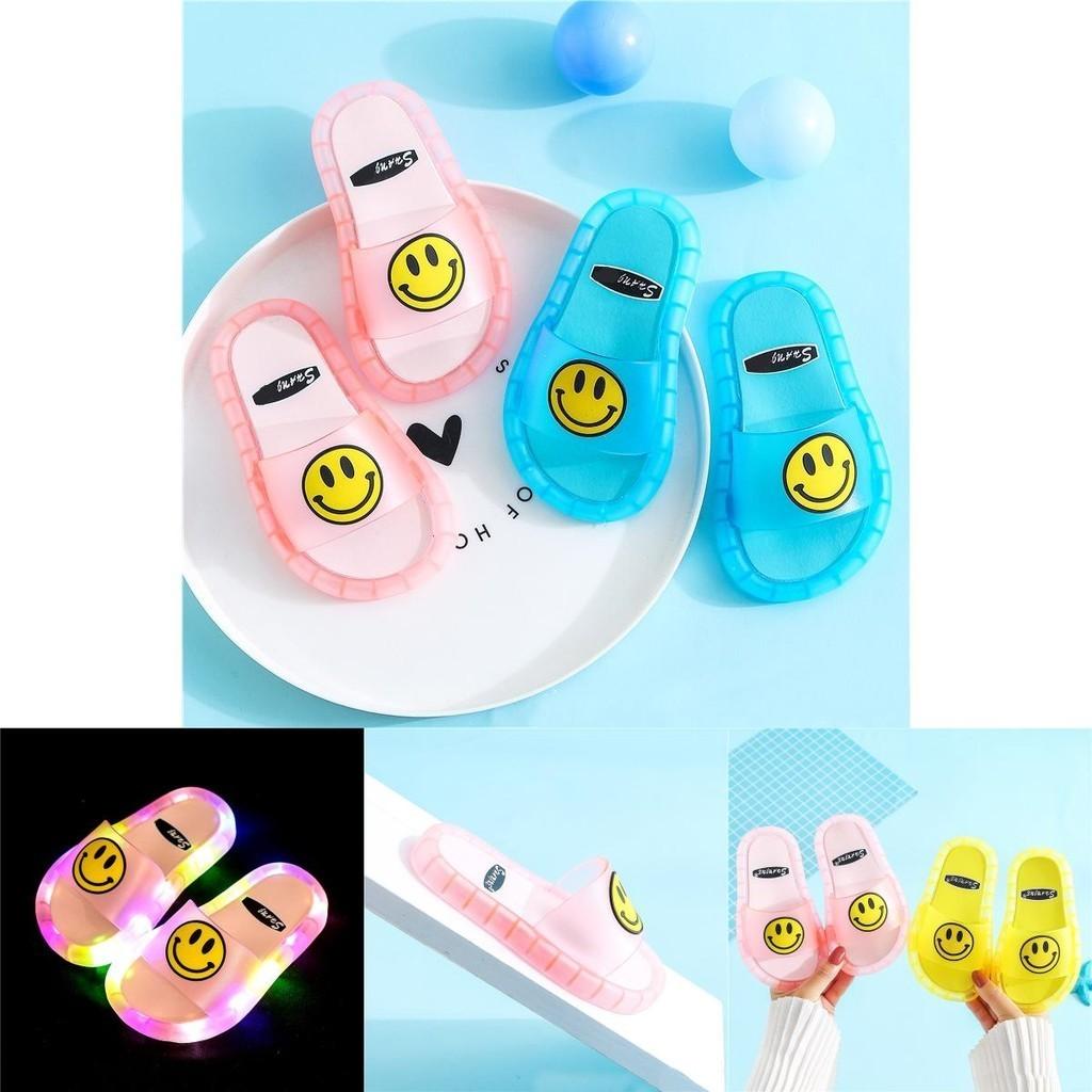 Светящиеся светодиодные тапочки-смайлики для детей, мягкие и нескользящие желеобразные летние сандалии