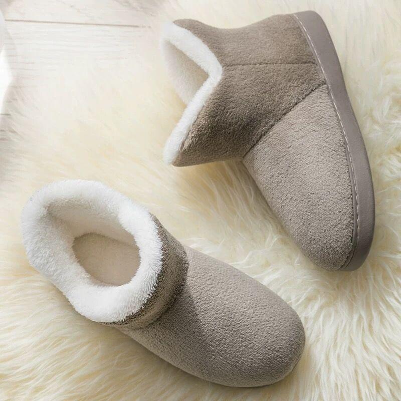Men and Women Winter Slippers Warm Plush Slip-on Couples Home Floor Shoes Anti-slip Comfortable Flats Female Warm Faux Fur Slippers