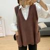 Autumn and Winter Loose All-match Sweater Large Size V-neck Knitted Vest Sleeveless Solid Color Female Top