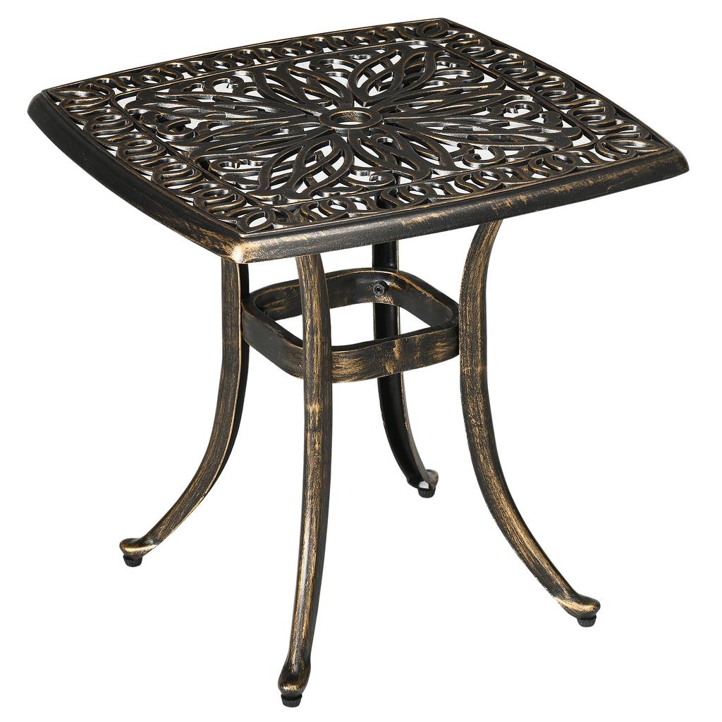 Outdoor Patio Side Table With 38mm Dia Umbrella Hole Cast Aluminium Patio Coffee Table 54 X 54cm Bronze Tone