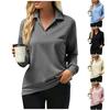 Women's Fashion V-Neck Standing Neck Solid Color Long Sleeve Sweatshirt Top