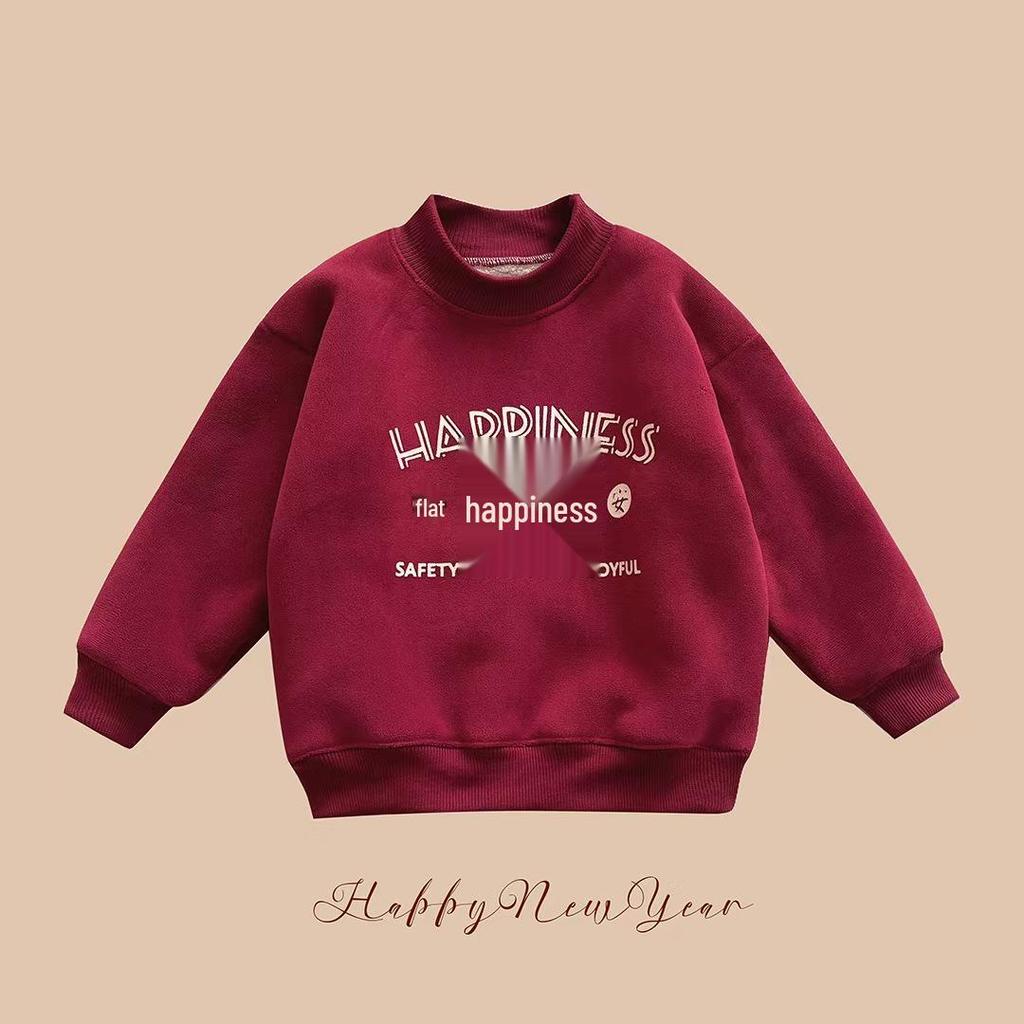 Winter Fleece-Lined Baby New Year Robe, Half-High Collar Sweatshirt for Boys and Girls