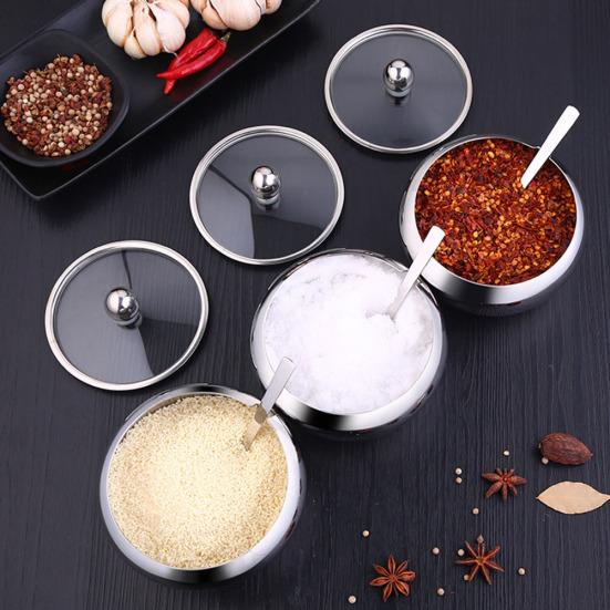 Кухонная приправа из нержавеющей стали, сахарная солонка и ложка с крышкой-контейнером