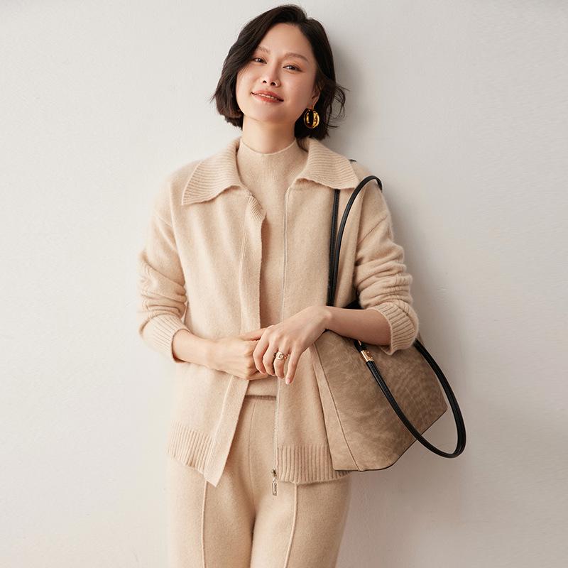 Korean Style Women's Loose Cashmere Cardigan with Zipper