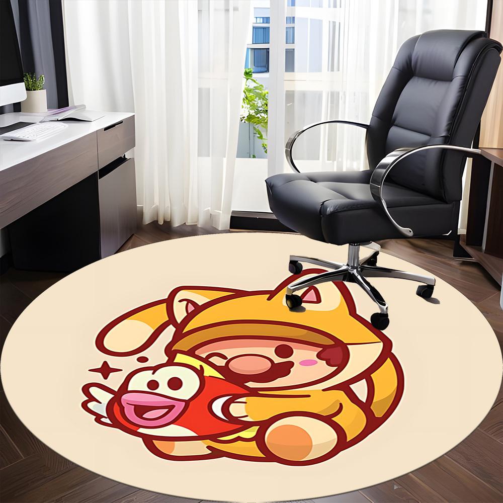 1PC Mario Cat Fish Office Round Area Rug, Indoor Mat Suitable For Office, Under Office Chairs Bedroom Living Room Home Decor DT1212018