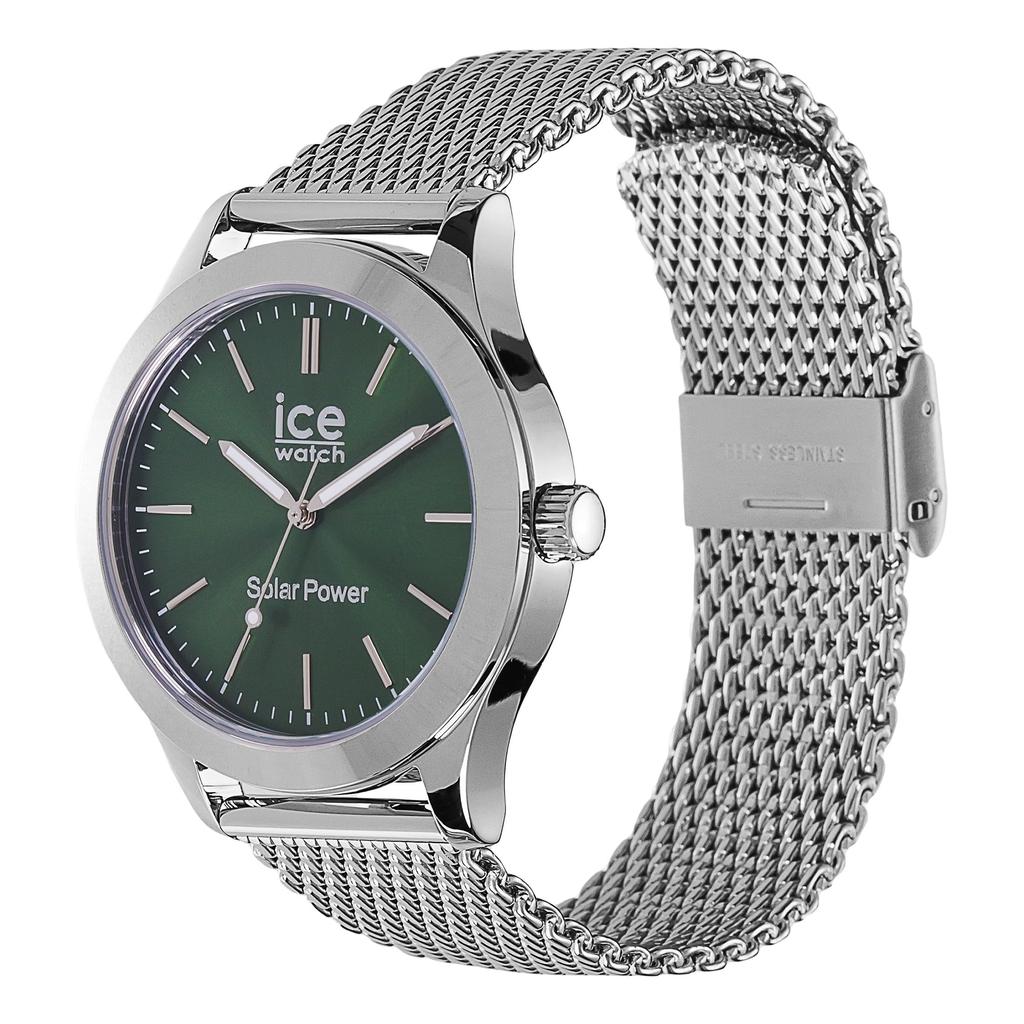 Авторизованный дистрибьютор Ice Watch Solar Watch 023796 Серебристо-зеленые сетчатые средние часы с солнечной зарядкой, секонд-хенд, водонепроницаемые [Ice-watch] Мужские [ICE steel]