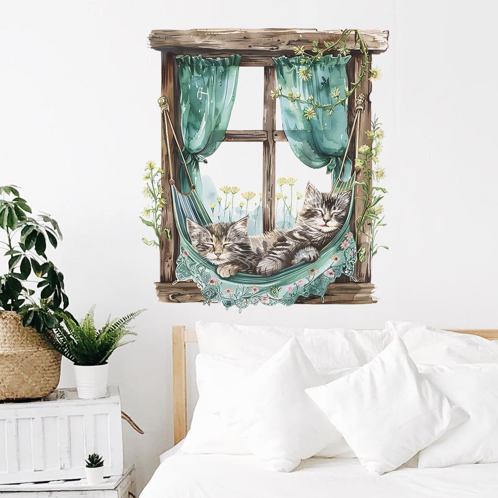 Поддельные наклейки на стену с изображением спящего котенка из мультфильма «Детская спальня» для украшения дома